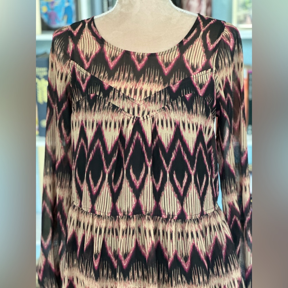 Express Black and Pink Sheath Dress with Bishop Sleeves